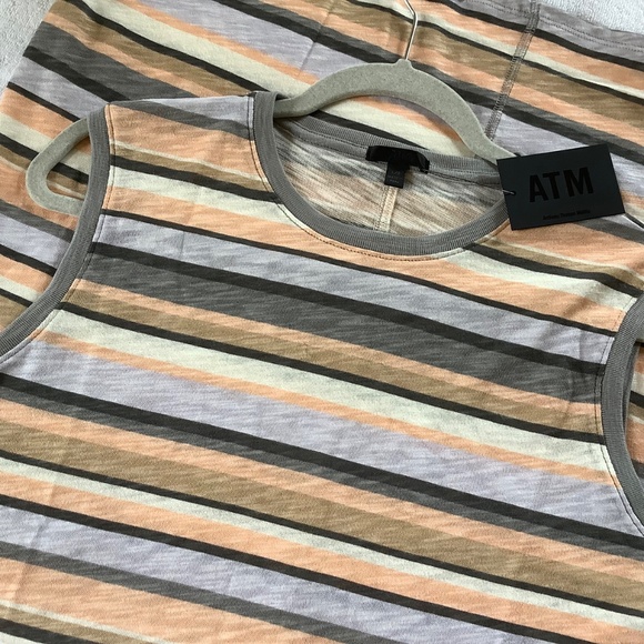 ATM Stripe Slub Jersey Tank Dress Grey Neutral Multi SZ L - Picture 15 of 16